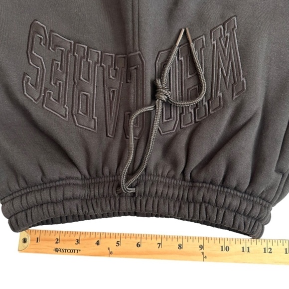 WHO CARES?! Shorts Men Size S Black Logo Adjustable Elastic Waist Zip Pockets - Picture 9 of 13